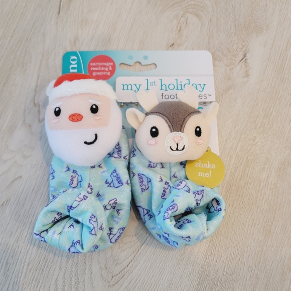 💕 NWT Infantino Santa & Reindeer Infant My 1st Holiday Foot Rattle Size 0+ - Picture 8 of 9
